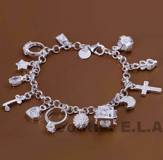 CRYSTALS WEDDING CHARMS SILVER BRACELET-20cm